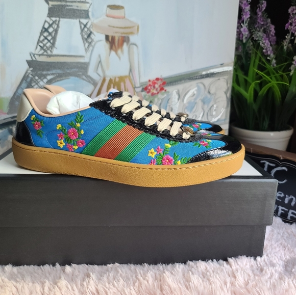 GUCCI G74 Nylon Sneaker With Web In Blue, size 36 - Picture 11 of 12
